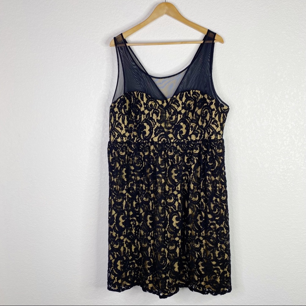 Torrid Black & Gold Floral Lace Sweetheart Dress